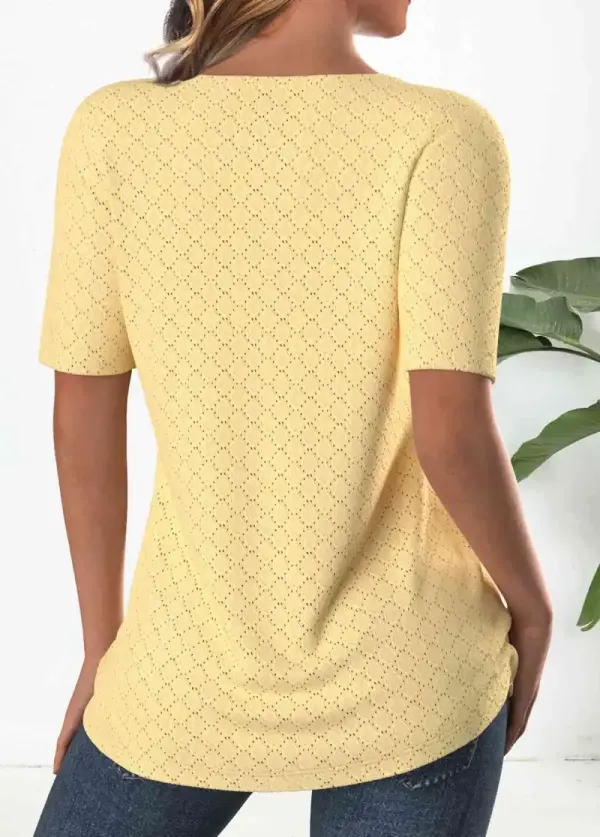Light Yellow Textured Fabric Short Sleeve T Shirt