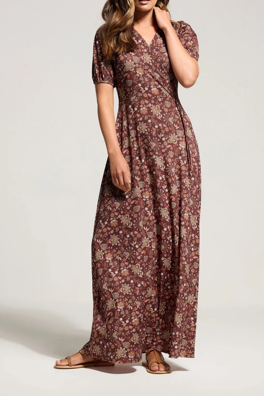 Orange Wrap Short Sleeves Maxi Dress