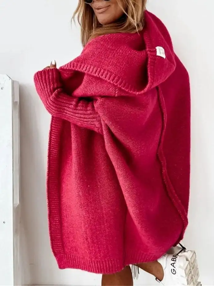 Solid Color Stitching Mid-Length Hooded Coat