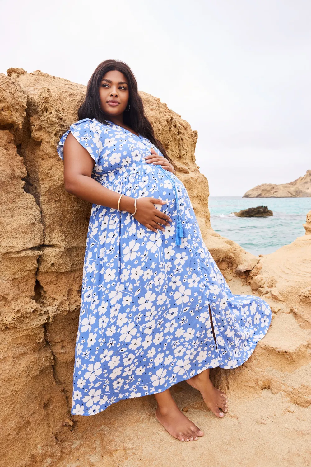 BUMP IT UP MATERNITY Curve Blue Floral Print Maxi Dress