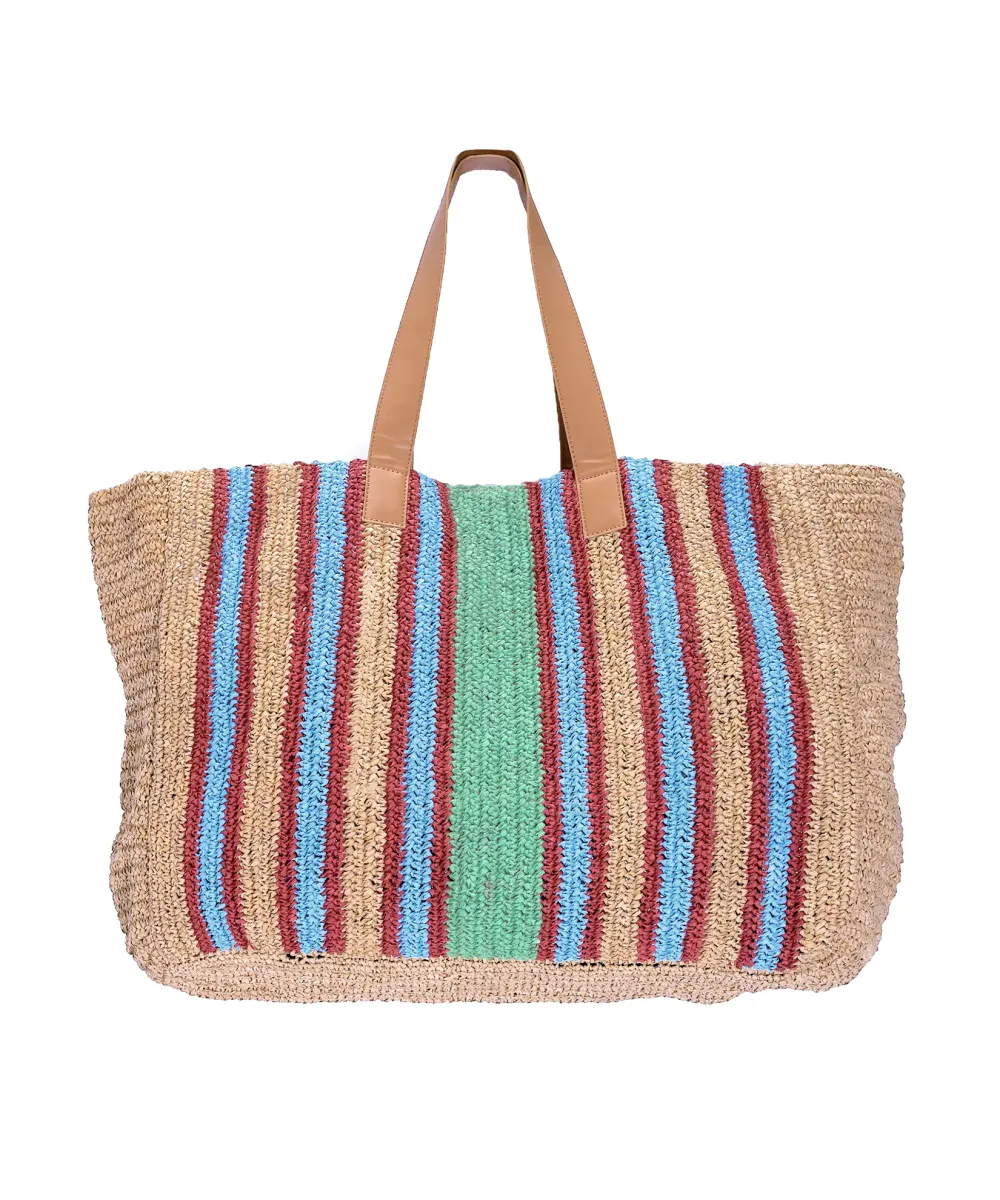 Vacation Essential Semolina Stripe Crochet Carry-all Tote