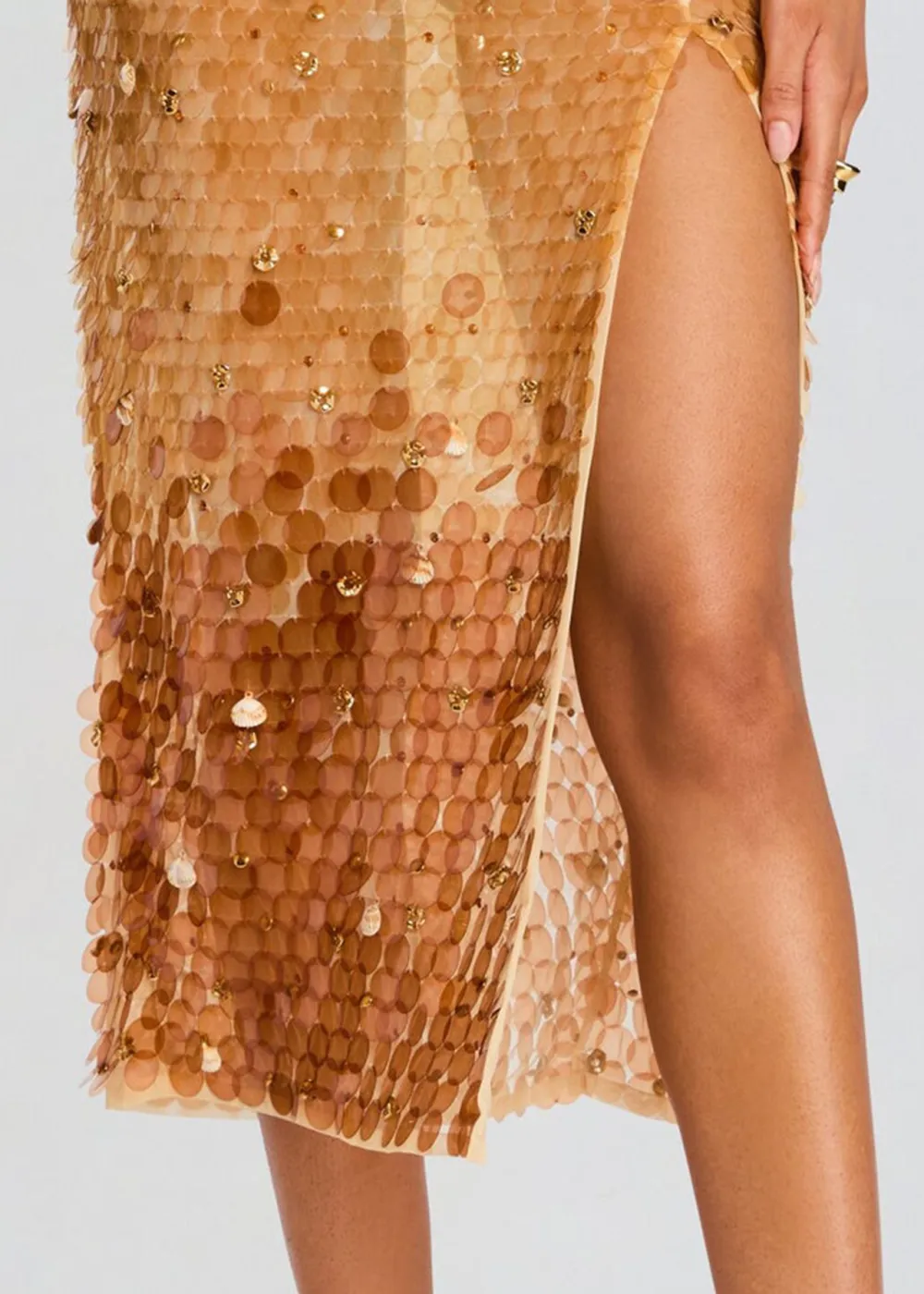 Gold Sequin Slit Skirt