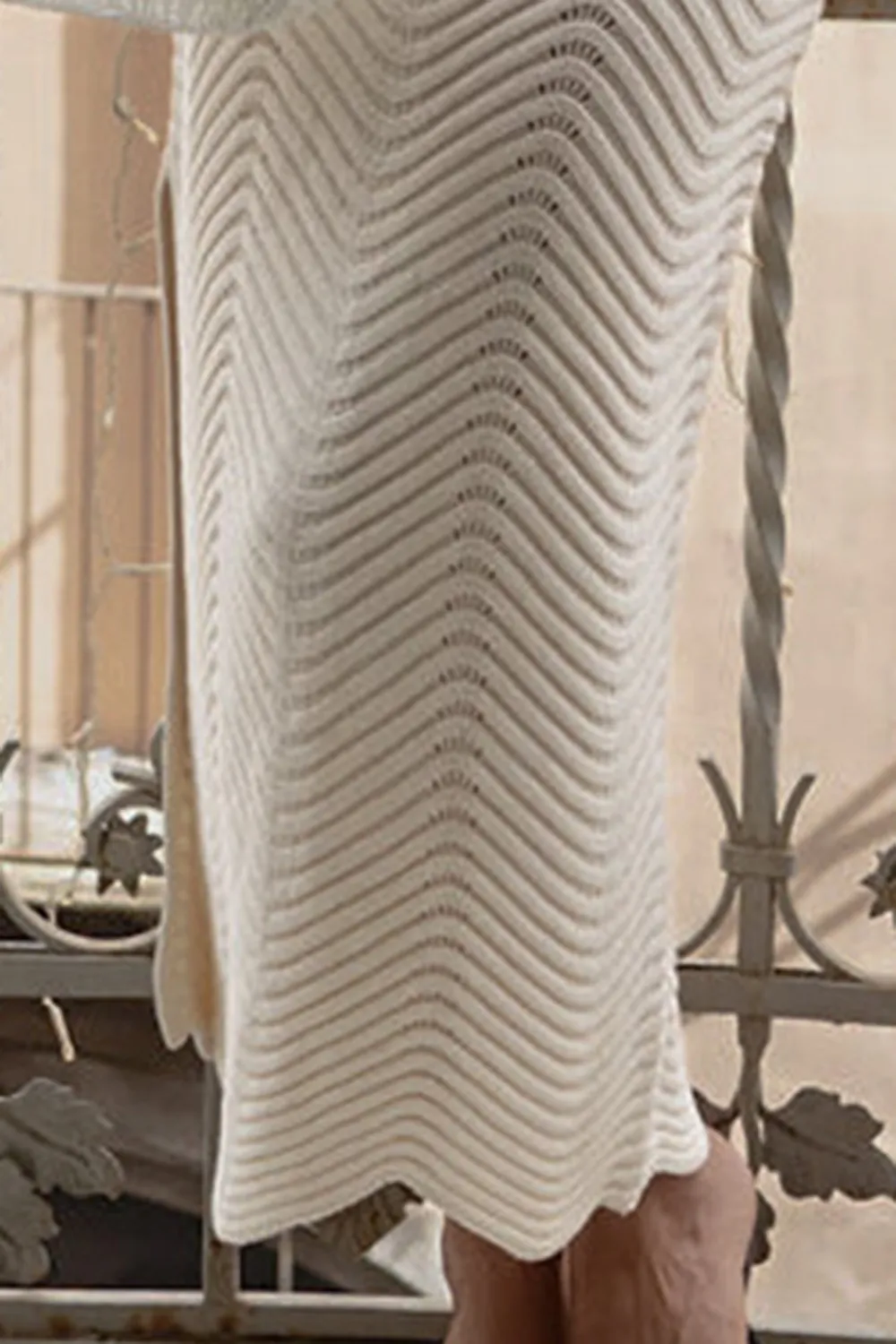 Cream Knit Midi Skirt