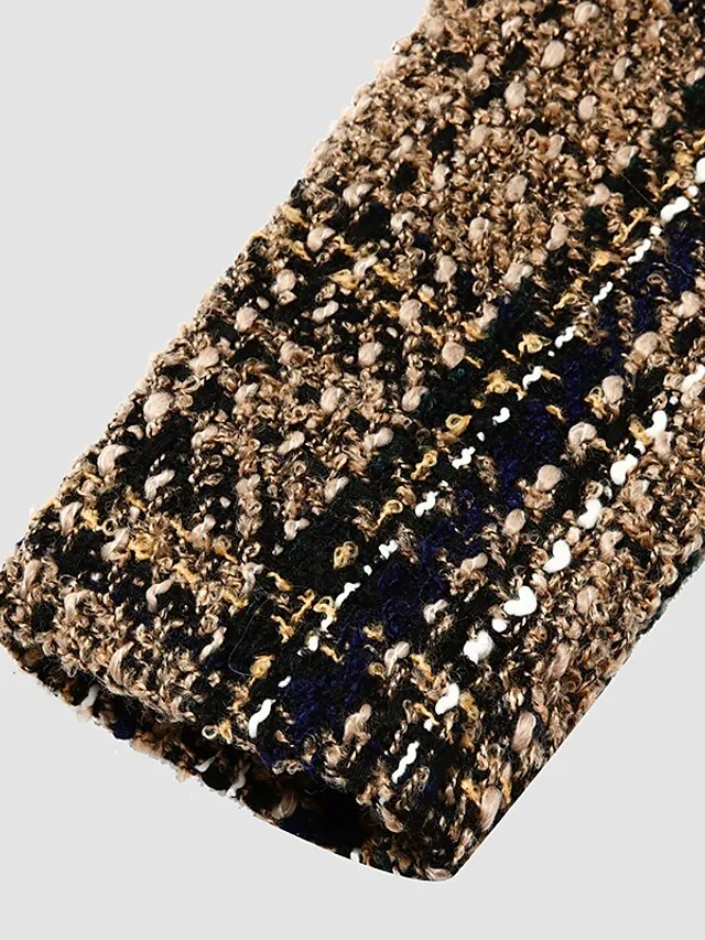 Women's Blazer Tweed Maillard Plaid Long Sleeve Coat Fall Winter Business Double Breasted Regular Jacket Green Brown XL 2XL 3XL