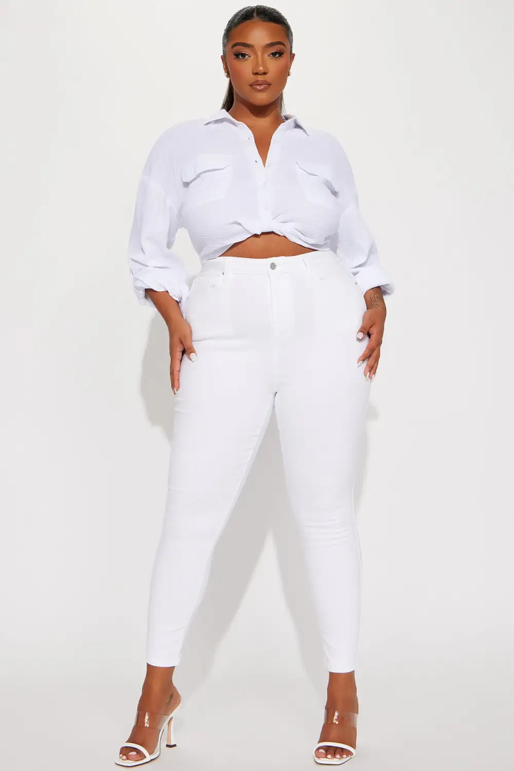 Deja Twist Front Cropped Gauze Shirt - White