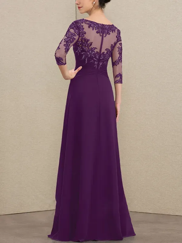 Round Neck Lace Sequins Solid Color Maxi Dress