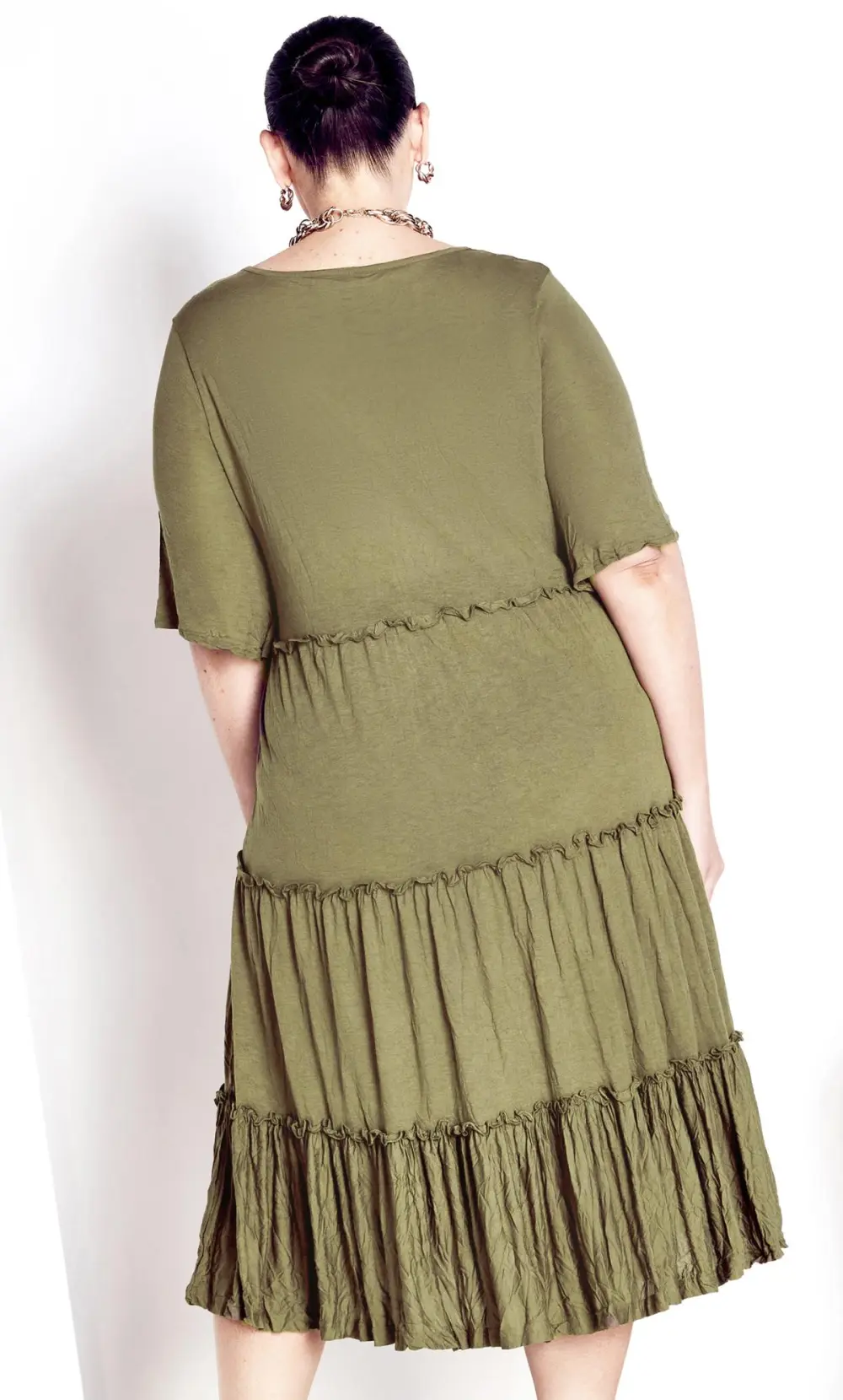 Evans Khaki Tiered Midaxi Dress