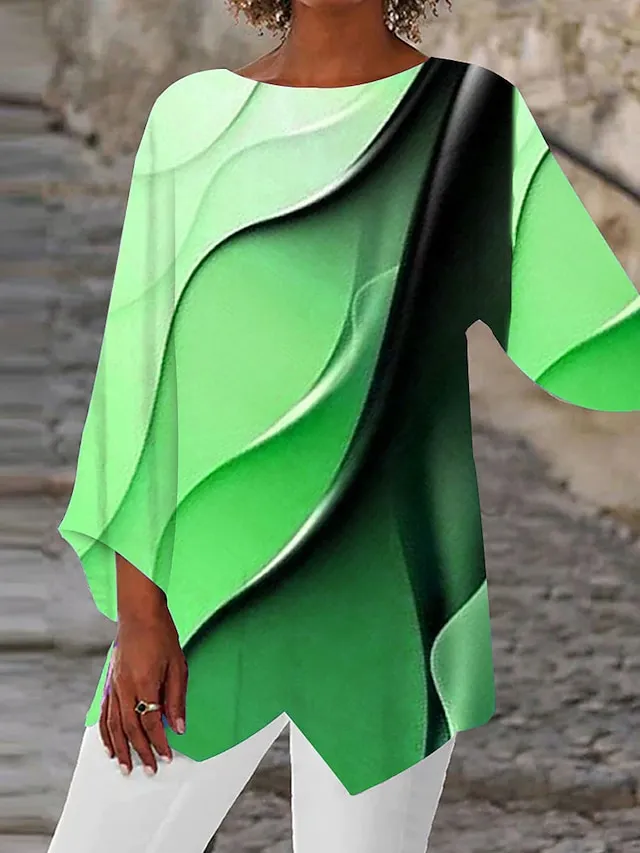 Women's Shirt Blouse Yellow Pink Purple Graphic Abstract Asymmetric Print Long Sleeve Casual Basic Neon & Bright Round Neck Regular Fit Spring Fall