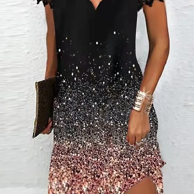 Women's Casual Dress Shift Dress Midi Dress Red Blue Purple Short Sleeve Color Gradient Lace Summer Spring Scalloped Neck Fashion Vacation Summer Dress Spring Dress 2023 S M L XL XXL 3XL 4XL 5XL