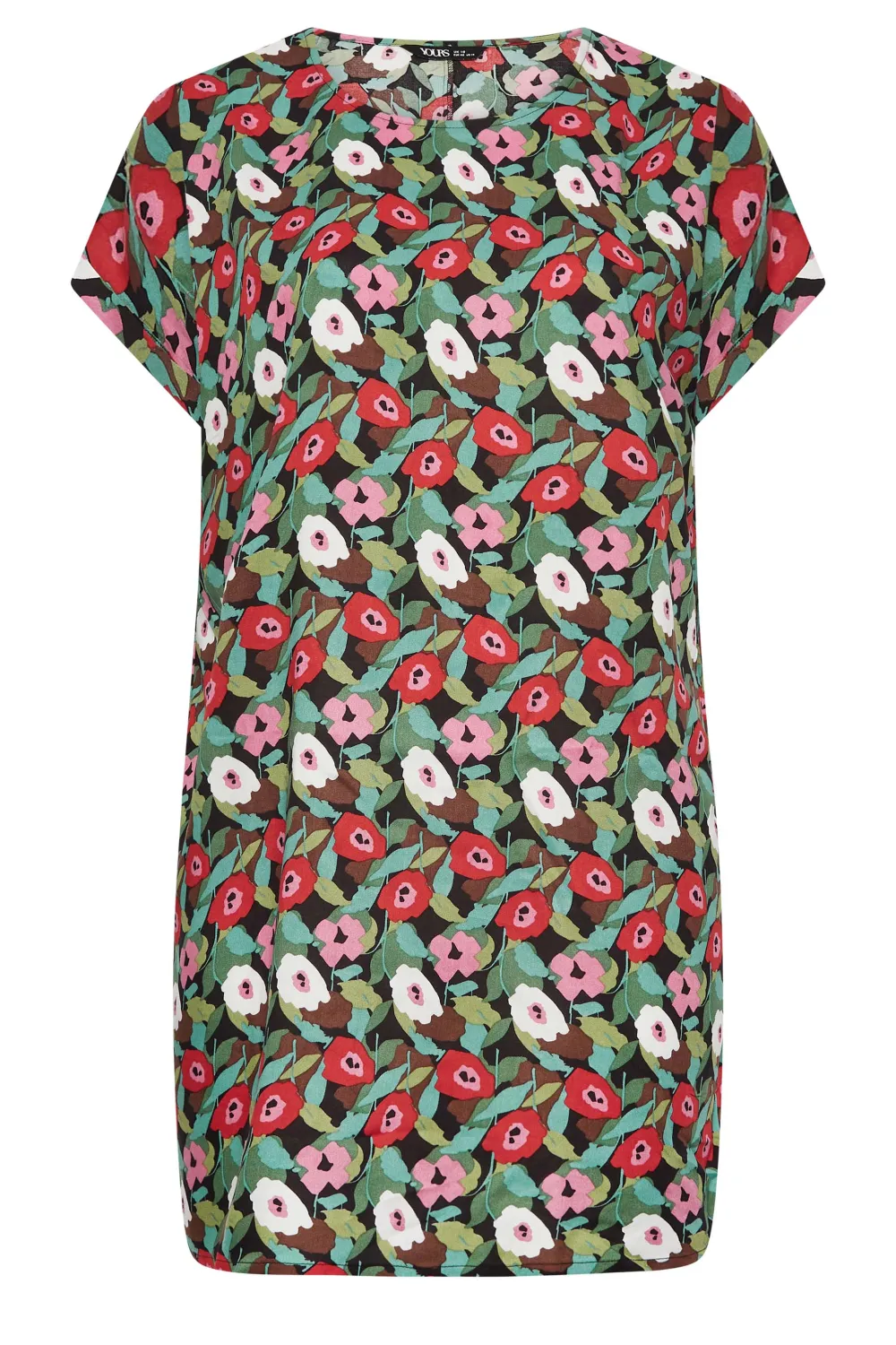 YOURS Curve Black Floral Print Dipped Hem Shift Dress
