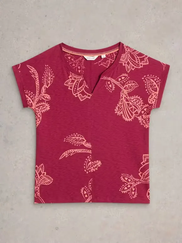 Notch Neck Print T-Shirt