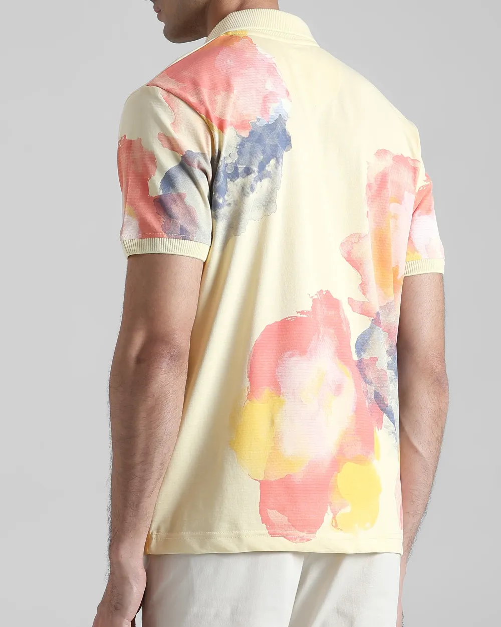 Daily Simple Light Yellow Floral Print Polo Shirt