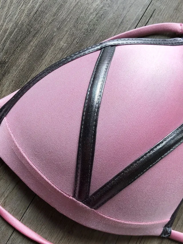 Women's Swimwear Bikini 2 Piece Normal Swimsuit Open Back Cut Out Sexy Leopard Color Block Leopard Print Black Pink Wine Dusty Rose Camisole Strap Bathing Suits New Vacation Sexy