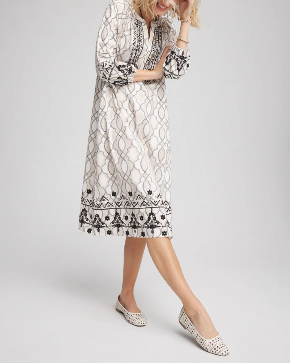 Embroidered Embellished A-line Midi Dress