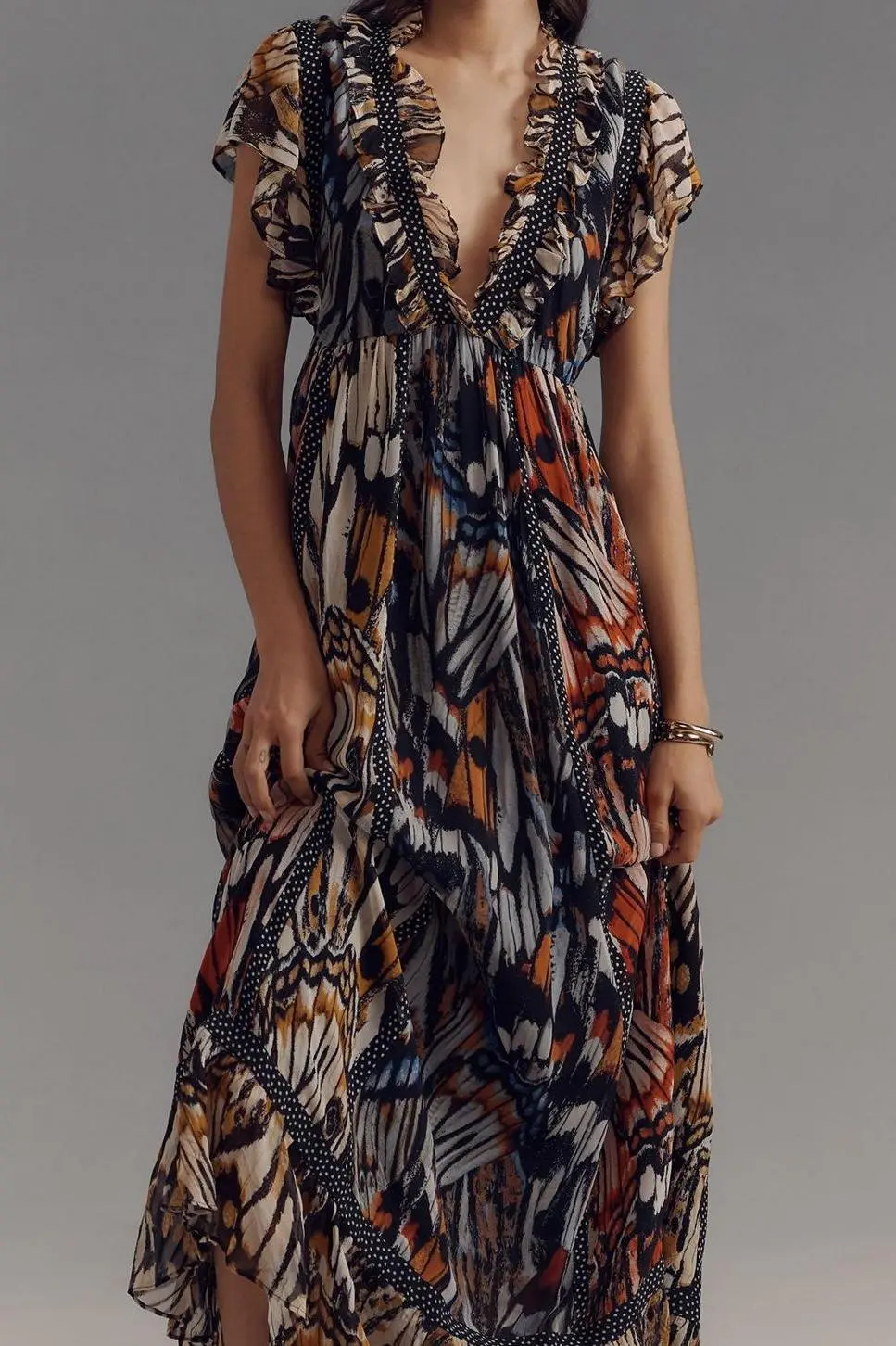 Short-Sleeve V-Neck Midi Dress