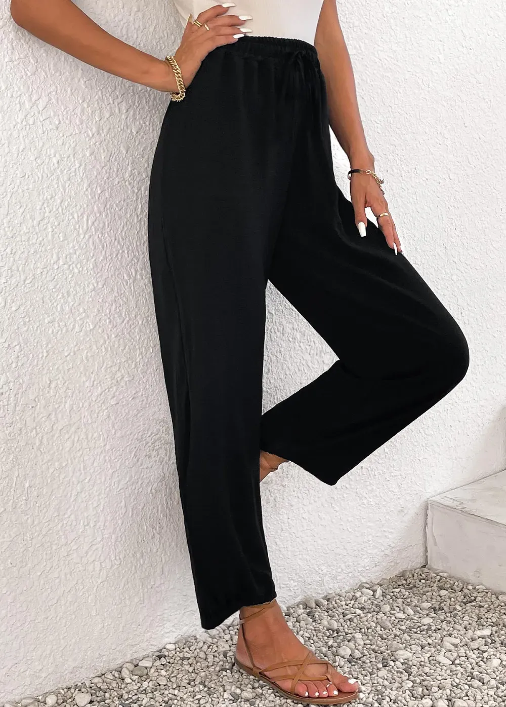 Black Lightweight Jogger Elastic Waist High Waisted Pants