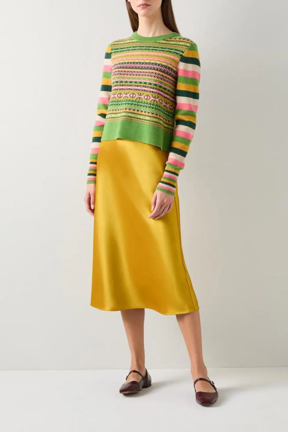 Gold Yellow Satin Midi Skirt