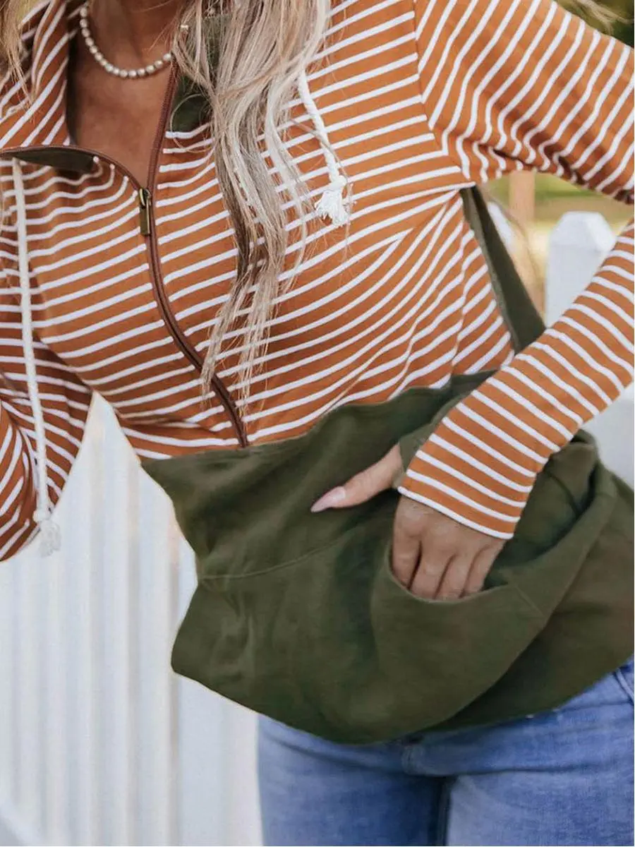 Personal Color Contrast All-Match Striped  Hoodie