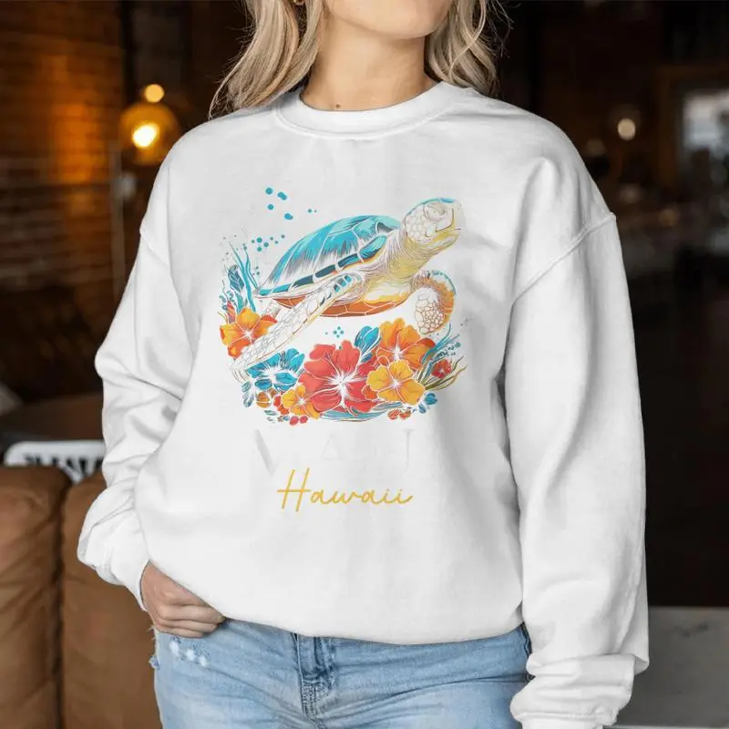 Maui Hawaii Sea Turtle Scuba Diving Flower Hawaiian Souvenir Women Sweatshirt