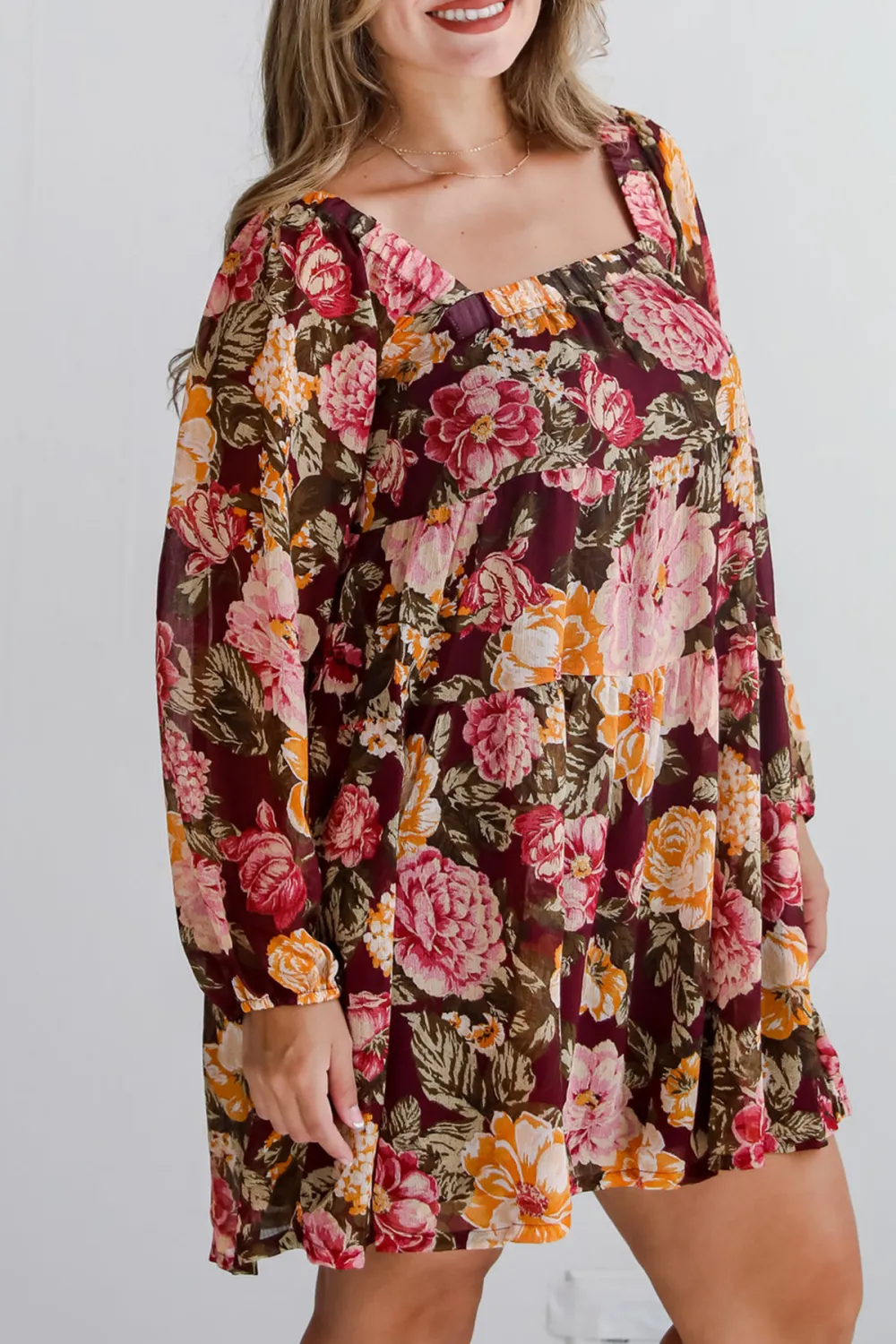 Breathtaking View Plum Floral Mini Dress