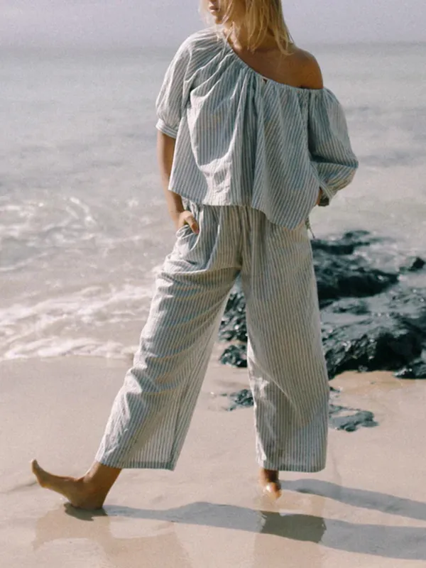 Casual Style Pant Blue Stripe