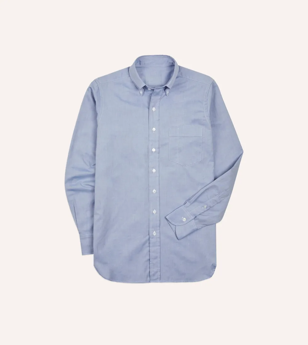 Navy Casual Style Pinpoint Oxford Cotton Cloth Button-Down Shirt Plain