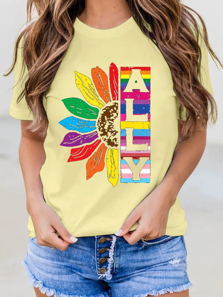 Women'S Lgbt Gay Ally Sunflower Rainbow Pride Flag Men Women Kids T Shirt
