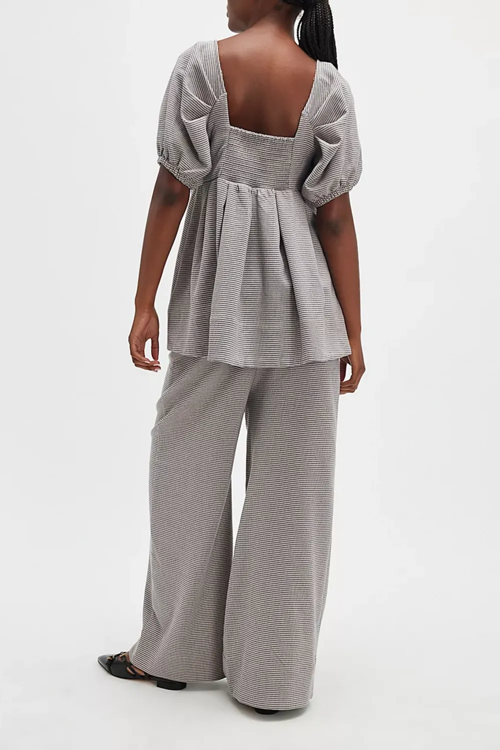 Checkered Crop Top And Wide Leg Pants Set