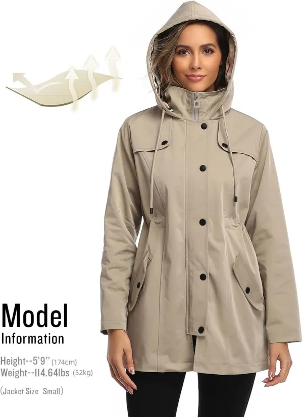 Women's Long Hooded Rain Jacket Outdoor Raincoat Windbreaker
