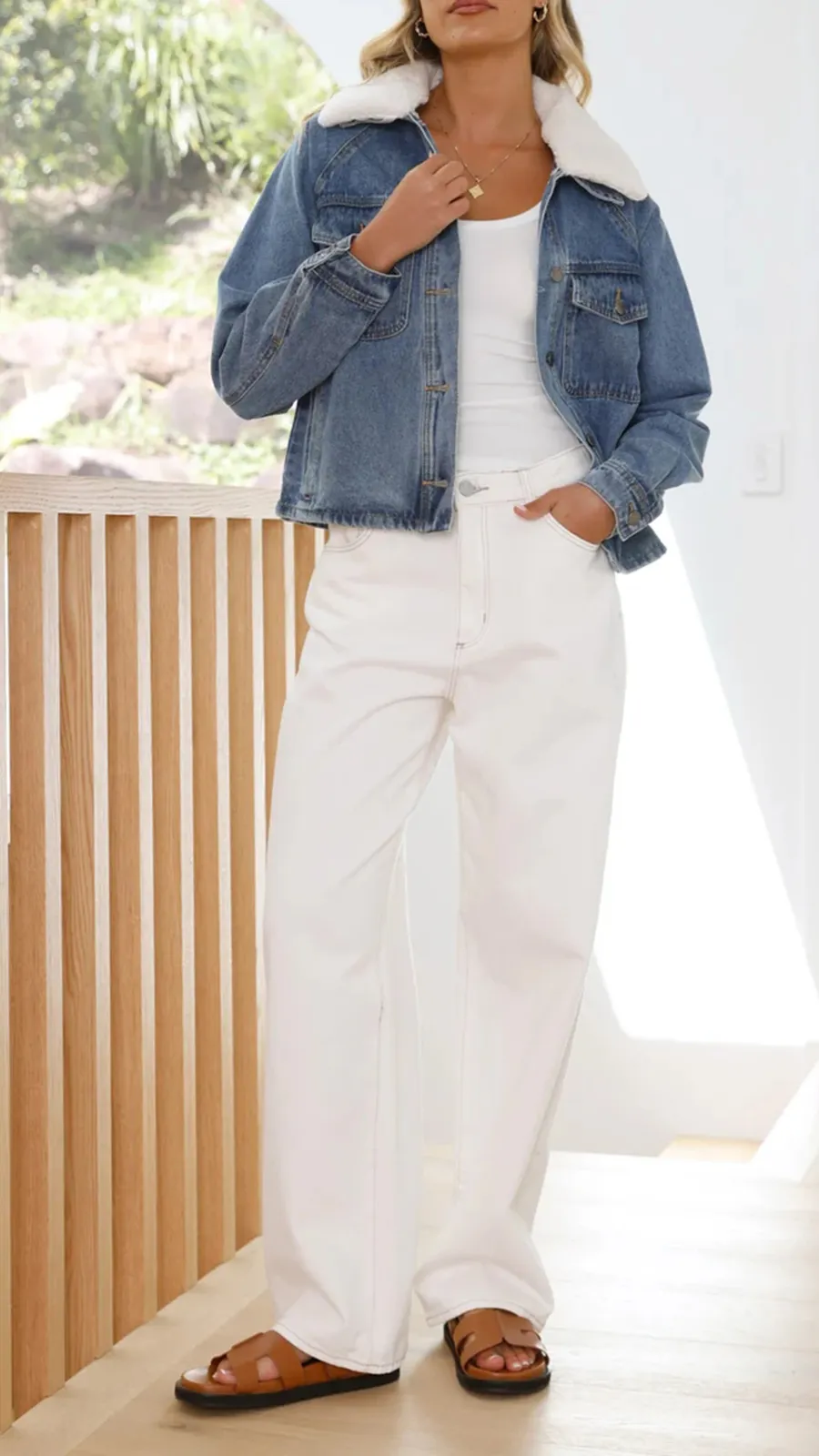 Distressed Cotton Denim Jacket With Lapel