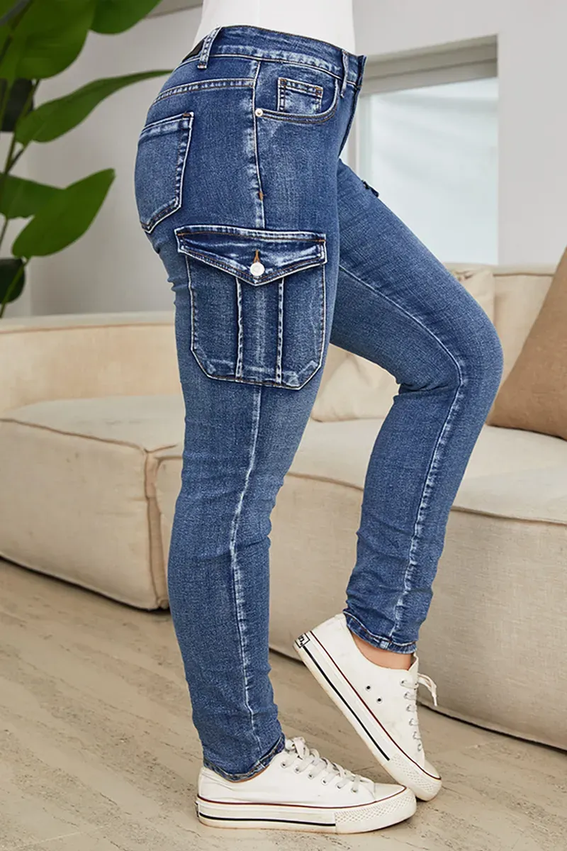 Flap Pocket Low Waist Skinny Cargo Jeans