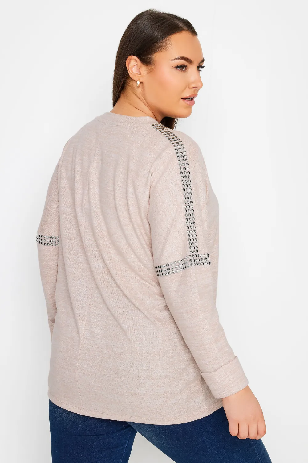 YOURS Curve Light Grey Stud Batwing Sleeve Jumper