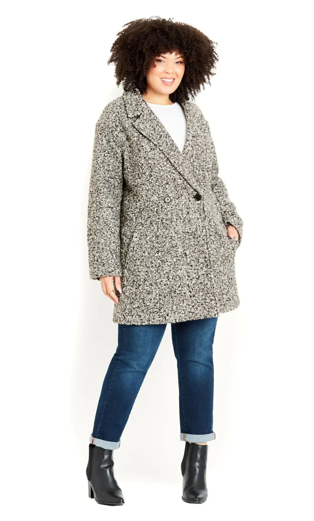 Evans Grey Boucle City Coat