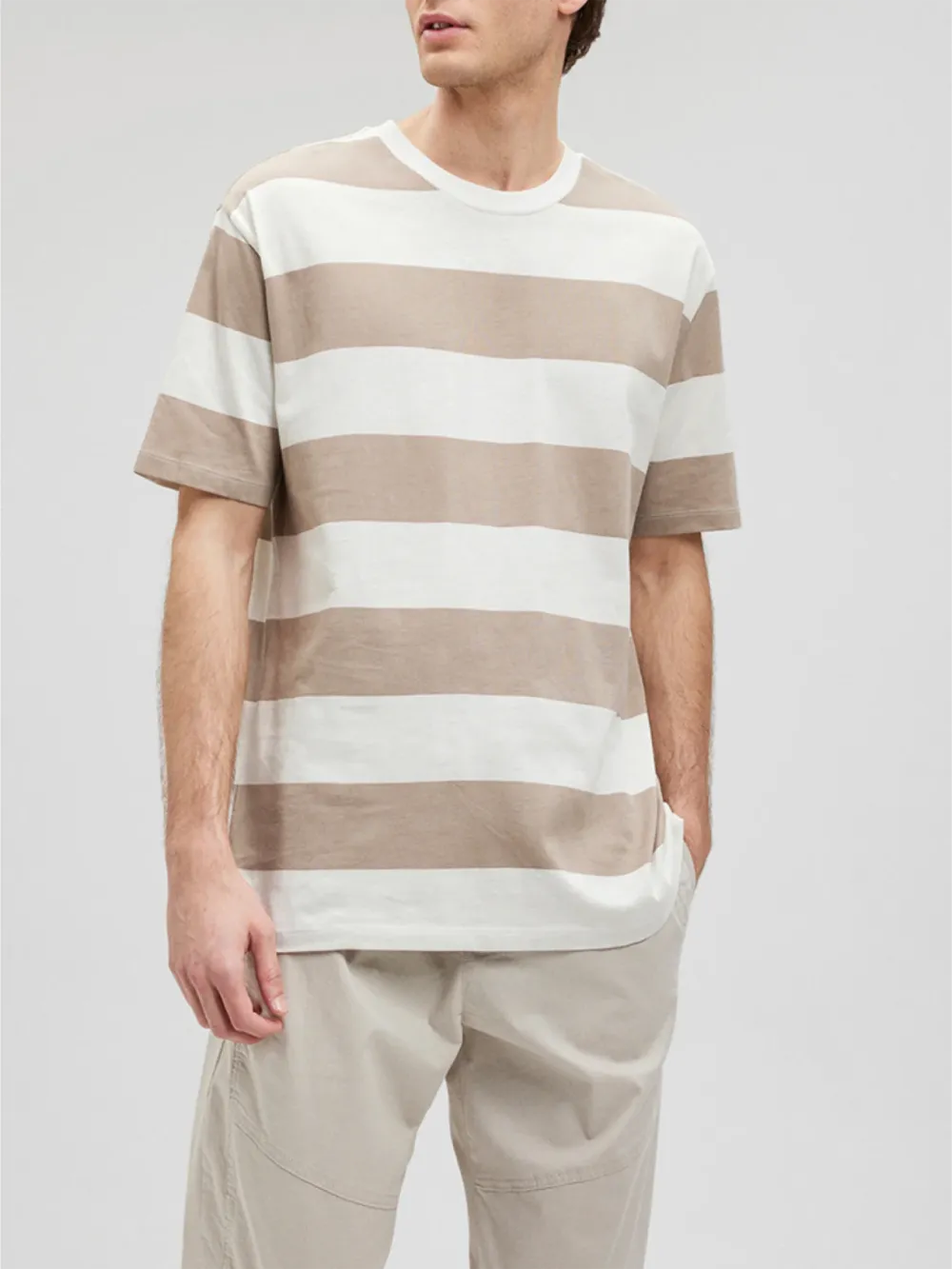 Brown - White Striped Short - Sleeve Tee