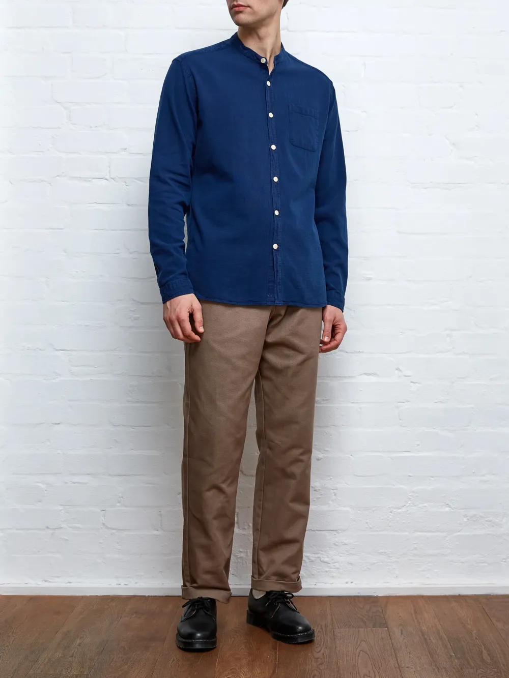 Casual Style Indigo Rinse Cotton Shirt