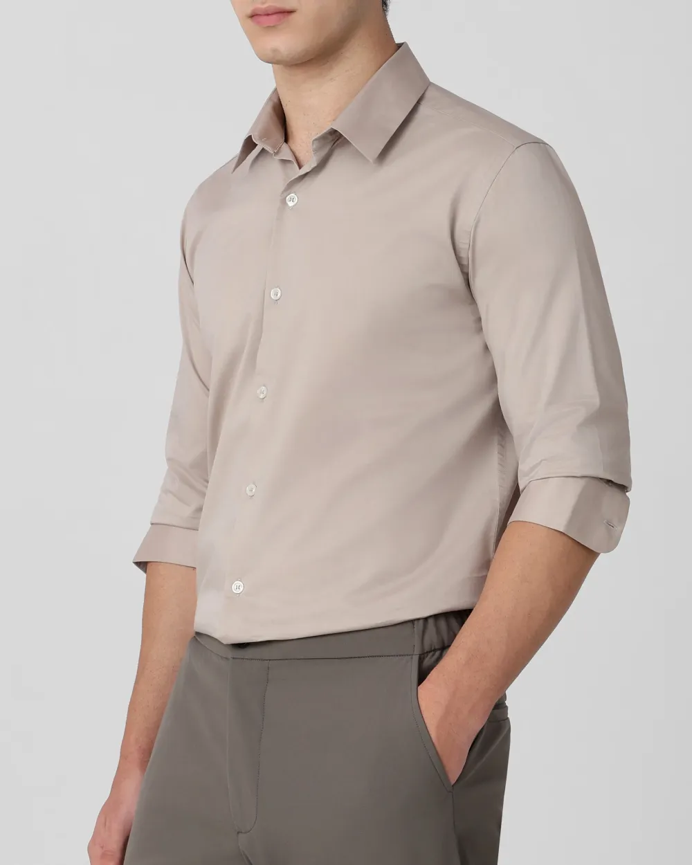 Leisure Soft And Comfortable Slim-Fit Dark Light Grey Shirt