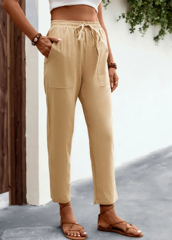 Light Camel Pocket Regular Elastic Waist Pants
