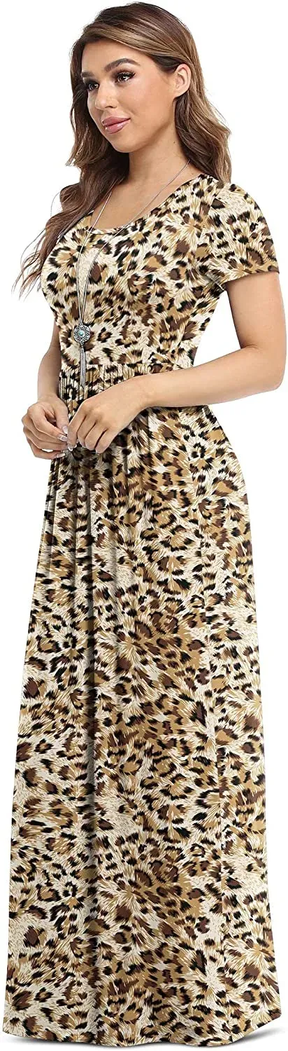 Women's Short Sleeve Loose Plain Maxi Dresses Casual Long Dresses with Pockets