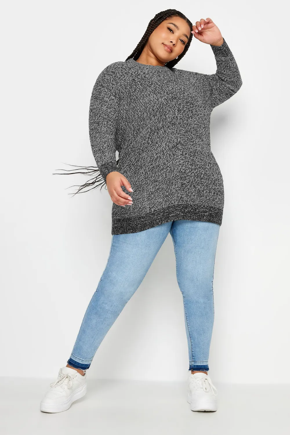 YOURS Curve Black & White Essential Knitted Jumper