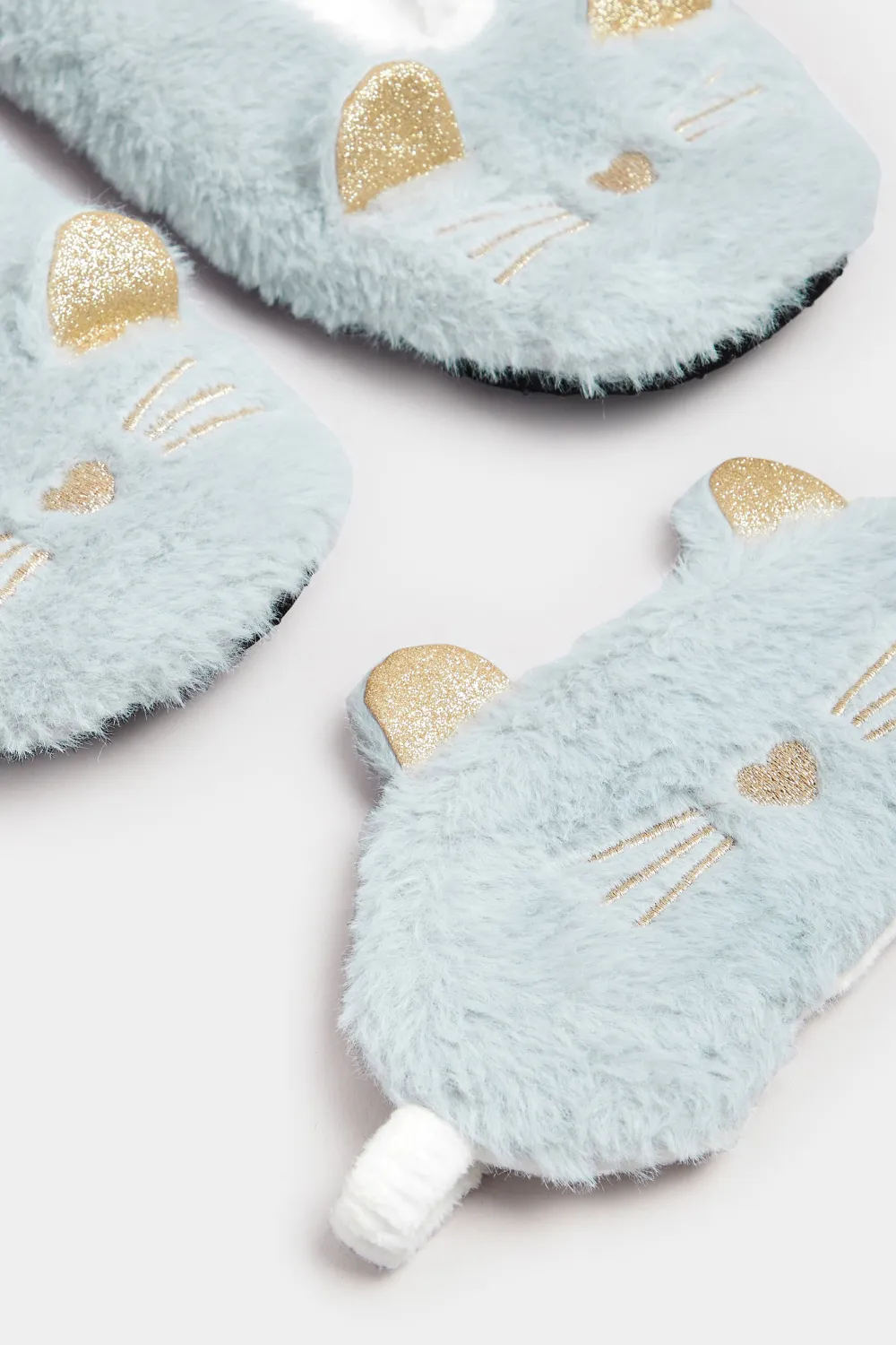Grey Fluffy Cat Eye Mask & Slipper Set