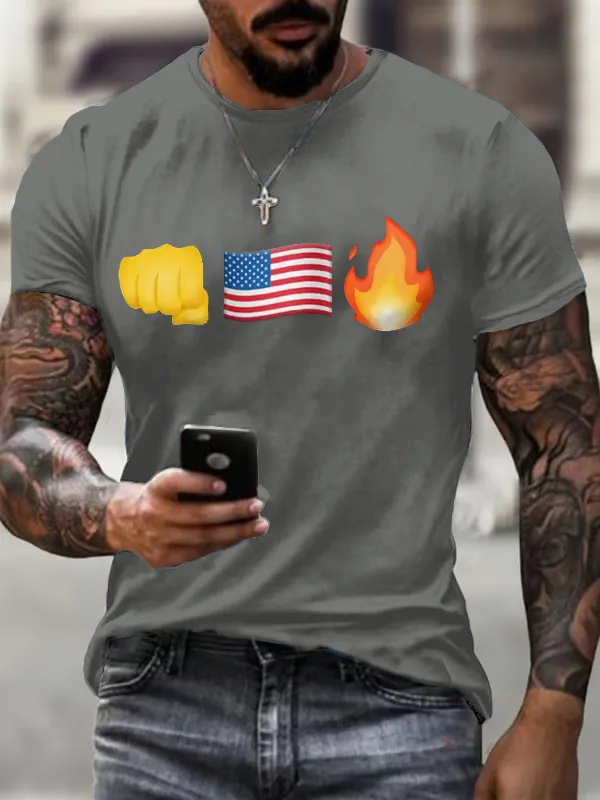 Men'S Retro Fist Flag Fire Print T-Shirt