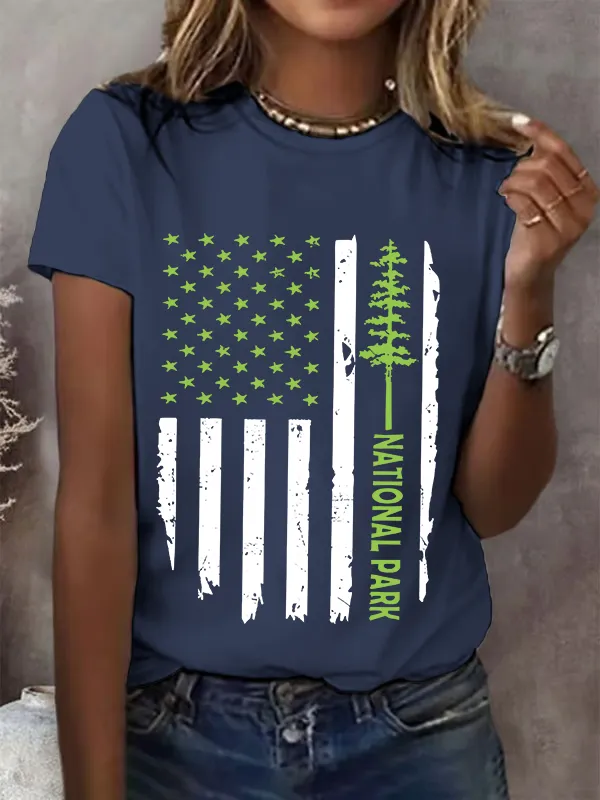 Women'S T-Shirt Women'S National Park Printed T-Shirt Crewneck Cotton T-Shirt