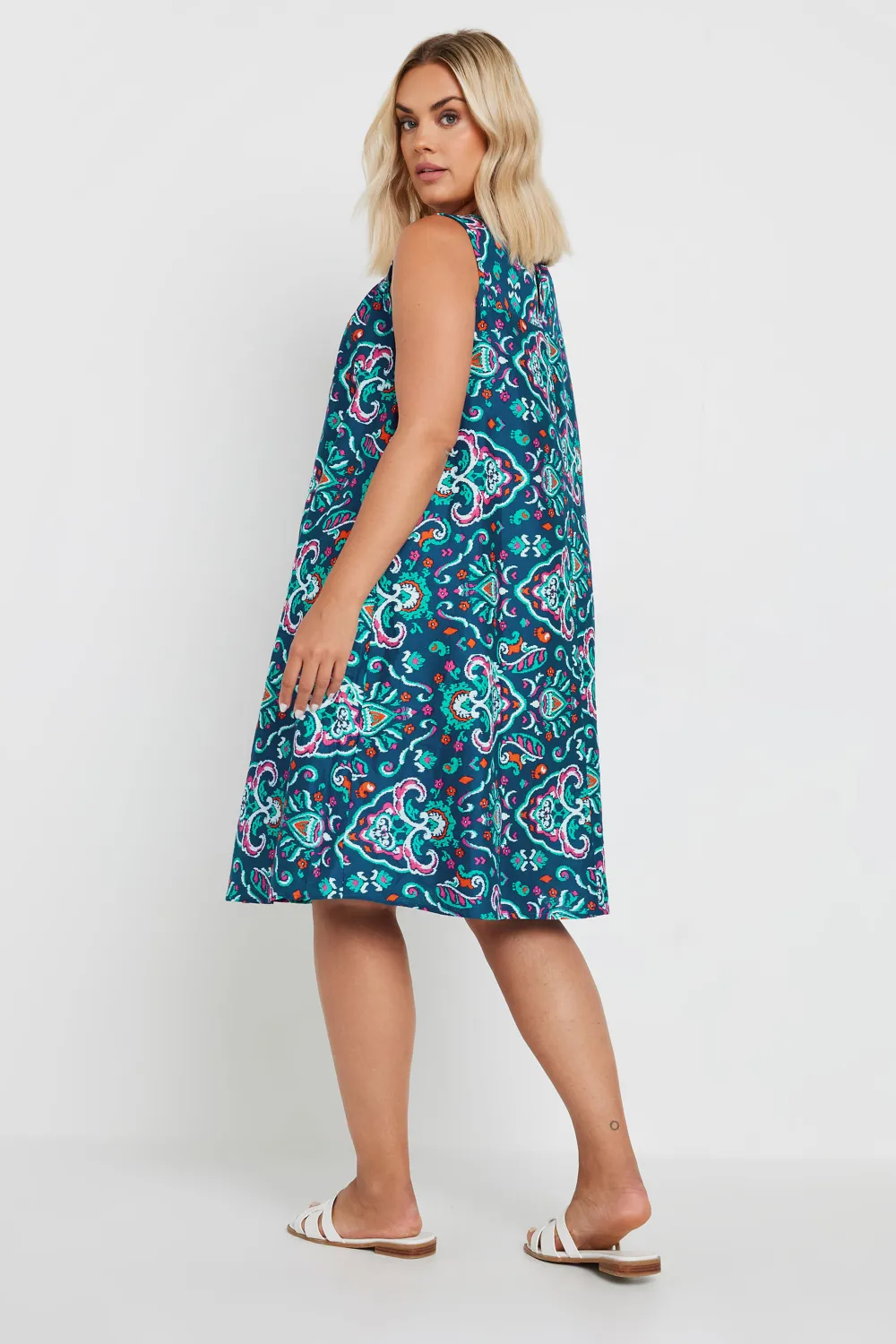 YOURS Curve Blue Paisley Print Pocket Swing Dress