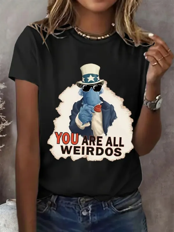 Women'S Retro You Are All Weirdos Printed Short-Sleeved T-Shirt