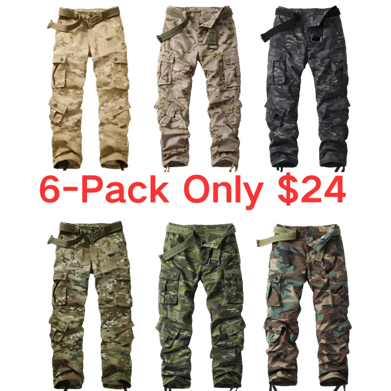 Men's Camouflage Print Tactical Cargo Pants, 8 Pockets Outdoor Hiking Work Trousers