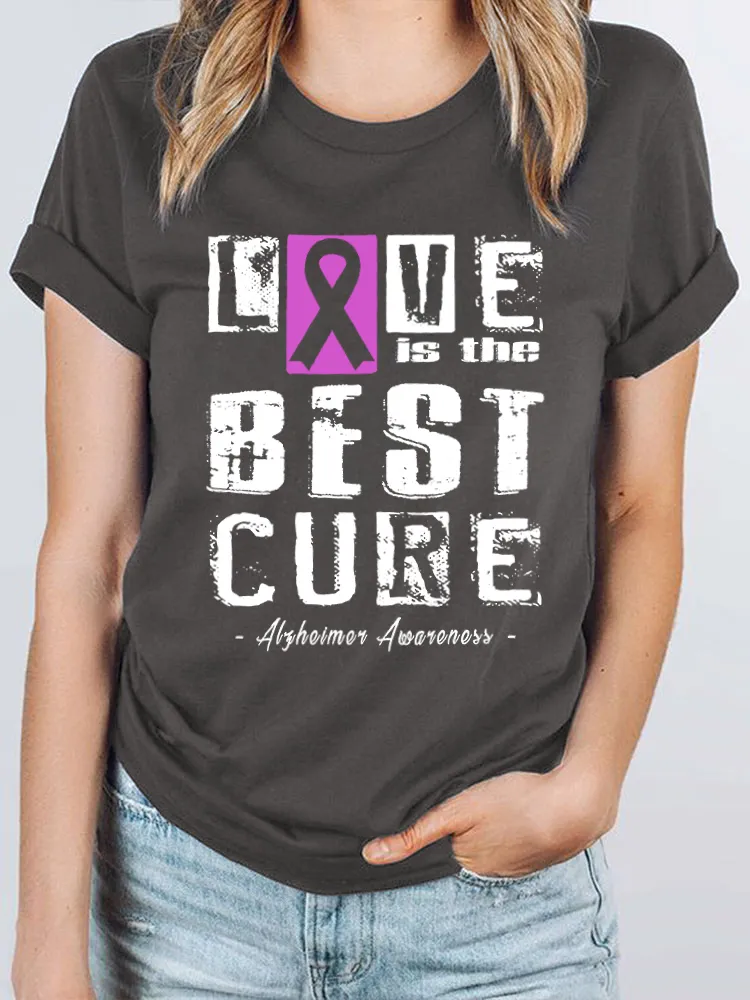 Love is the best cure  Alzheimer's Disease Awareness Women's Print T-Shirt