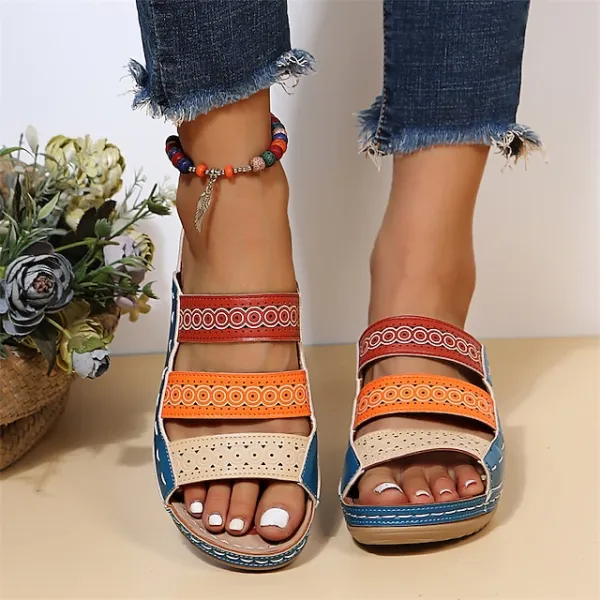 Women's Sandals Wedge Sandals Platform Sandals Plus Size Outdoor Daily Beach Summer Platform Wedge Heel Open Toe Casual Minimalism Faux Leather Loafer Color Block White Blue Brown