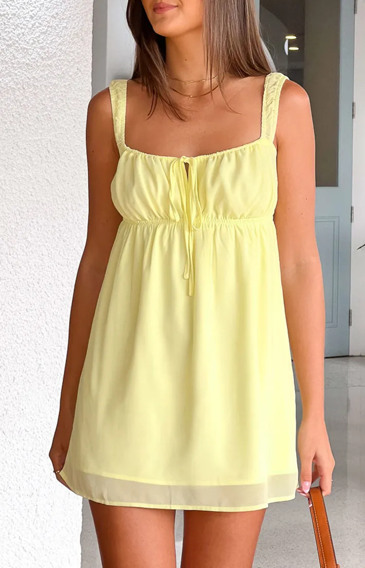Yellow Square Neck Babydoll Mini Dress