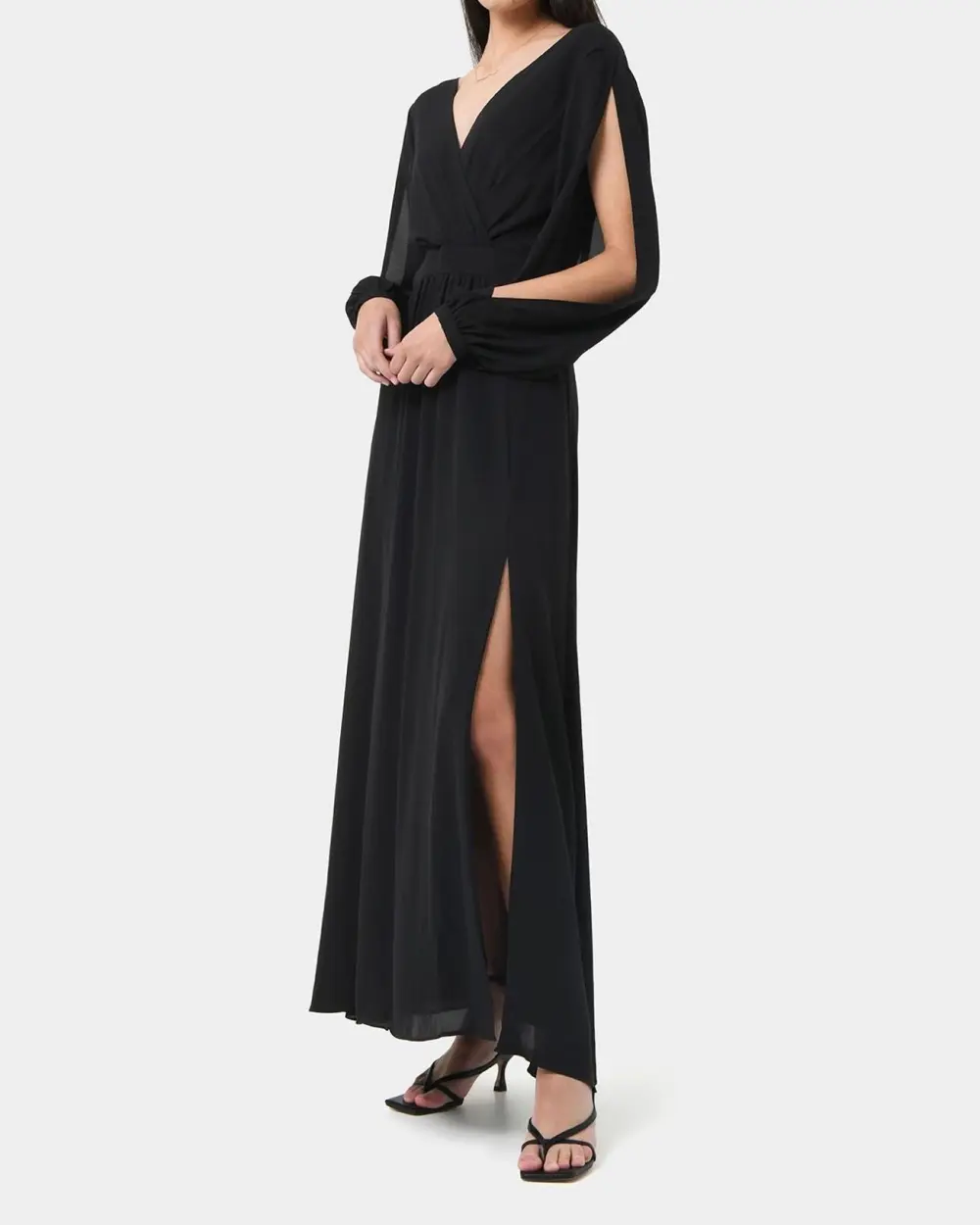 Deep V-back Open Sleeve Maxi Dress