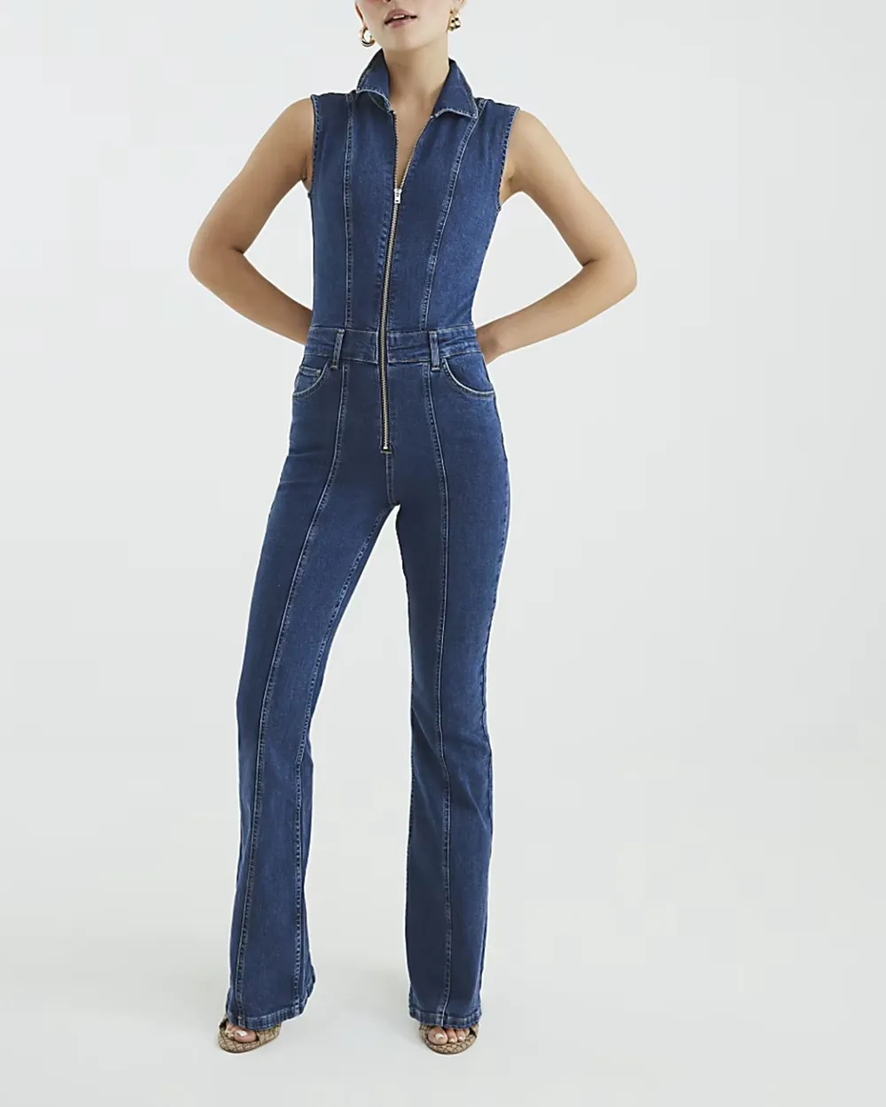Sleeveless Casual Women's Denim Bodysuits
